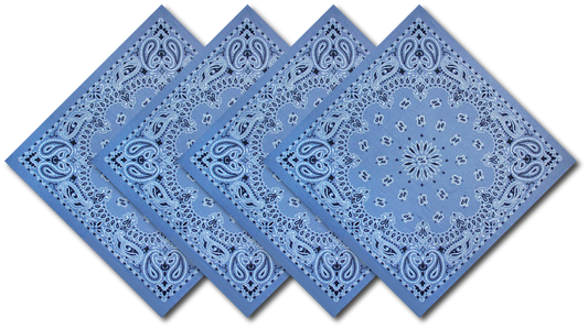 4-Pack USA Made Paisley Bandanna - CHAMBRAY BLUE featuring traditional paisley design.
