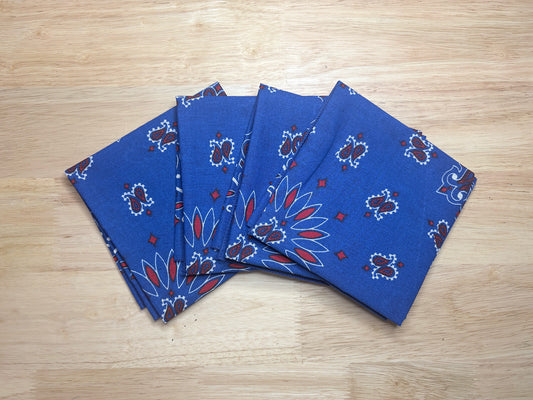Red, White and Blue Bandanna 4 Pack – Cotton Paisley 22x22