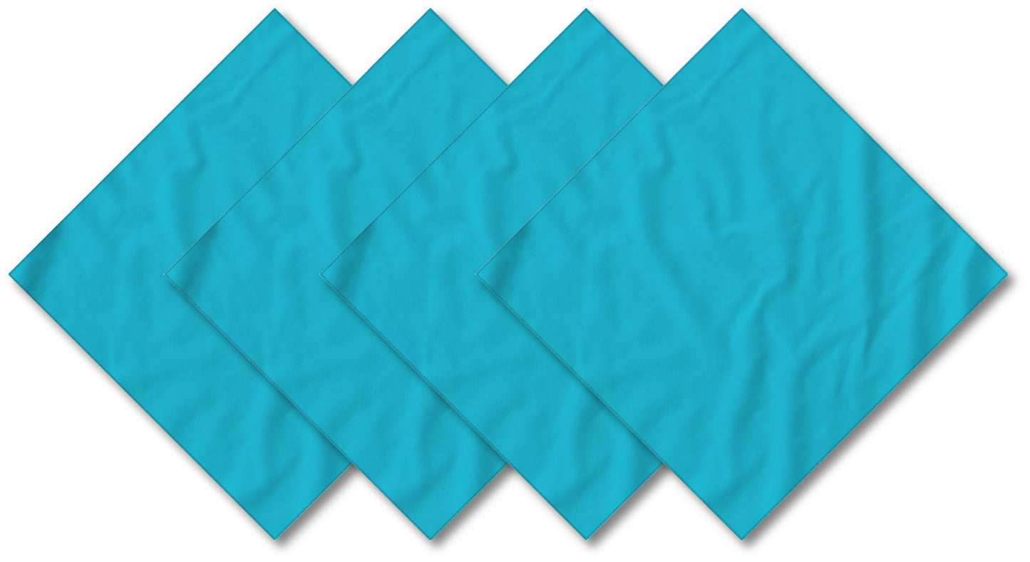 Turquoise Solid Color Bandanna 4 Pack - Cotton 22x22, large 22 inch square bandannas in solid turquoise color, 100% cotton, made in USA