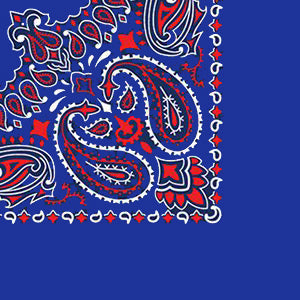 Close-up of a Red, White and Blue Bandanna 4 Pack – Cotton Paisley 22x22 showing classic paisley design.