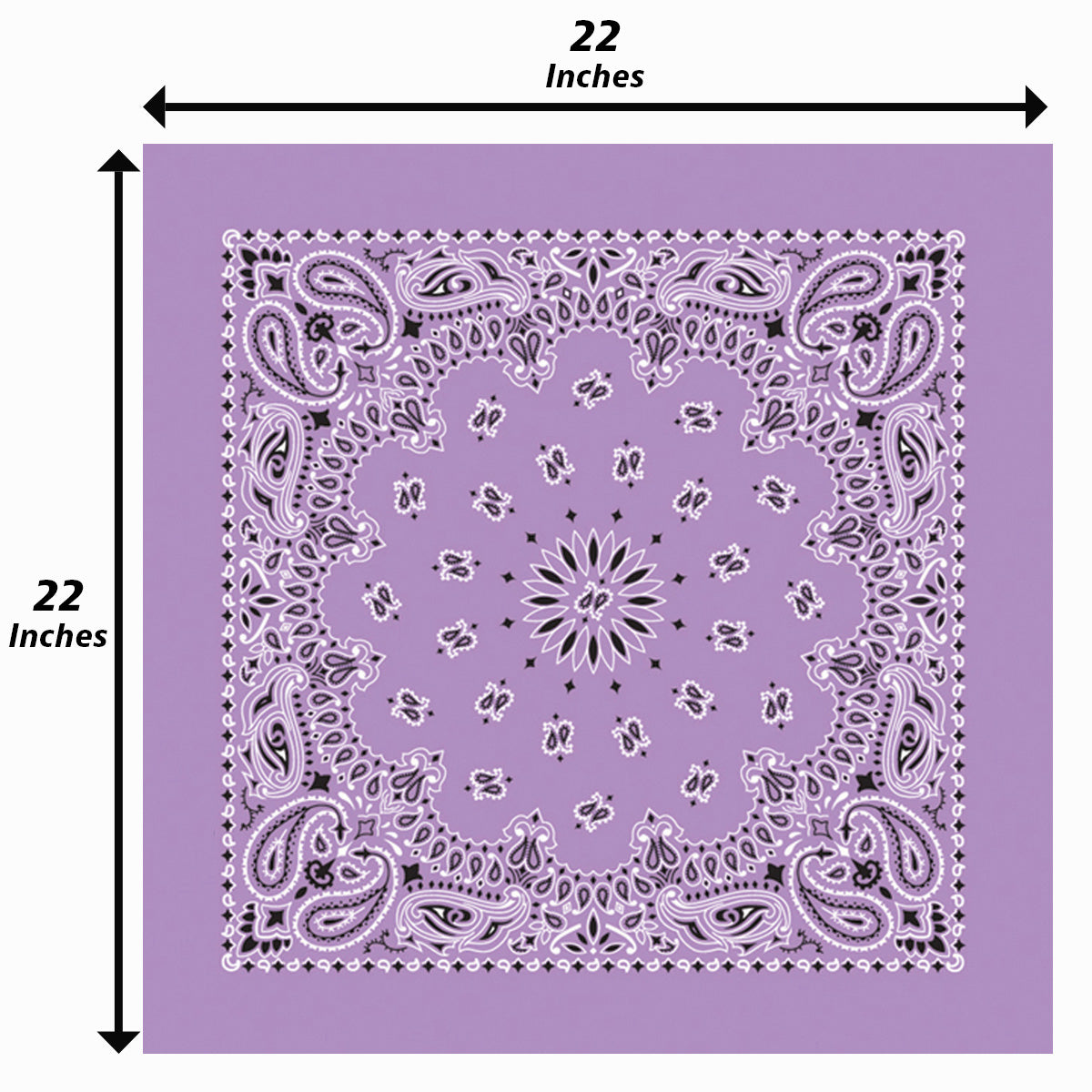 12-Pack USA Made Paisley Bandanna - LAVENDER, 22" x 22" cotton, traditional paisley design, two-sided print.