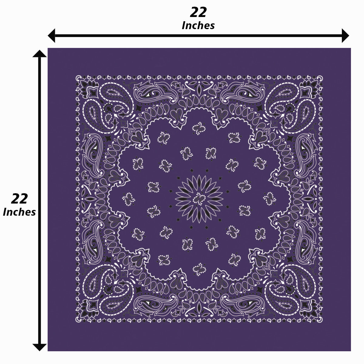 12-Pack USA Made Paisley Bandanna - PLUM, traditional paisley design in plum, 22x22 inches, double-sided print, made in USA