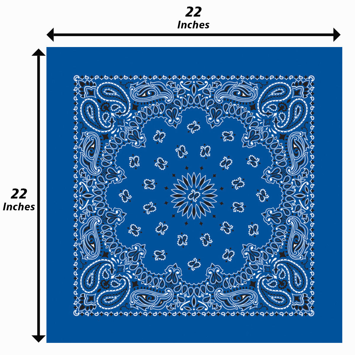 12-Pack USA Made Paisley Bandanna - ROYAL BLUE 22 x 22 inches traditional cotton design