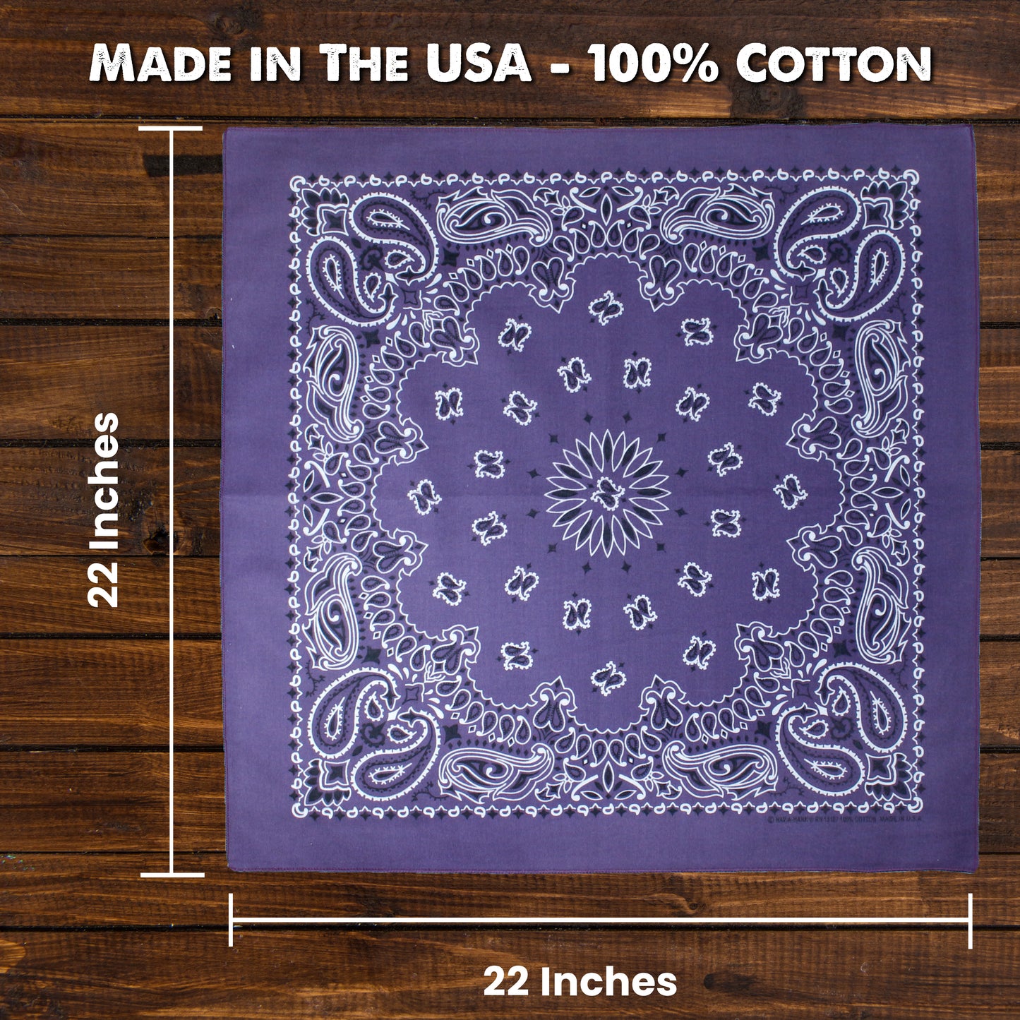 4-Pack USA Made Paisley Bandanna - HONEYSUCKLE 22-inch cotton bandanna with traditional paisley design, made in the USA.