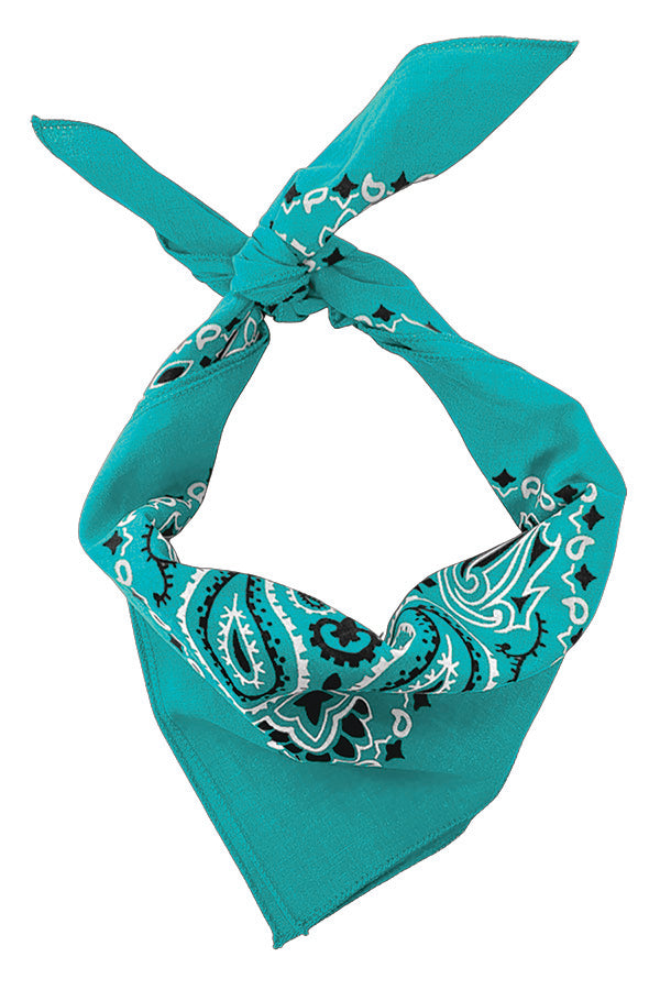12-Pack USA Made Paisley Bandanna - TURQUOISE, traditional turquoise bandanna with paisley design, 22x22 inches, two-sided print