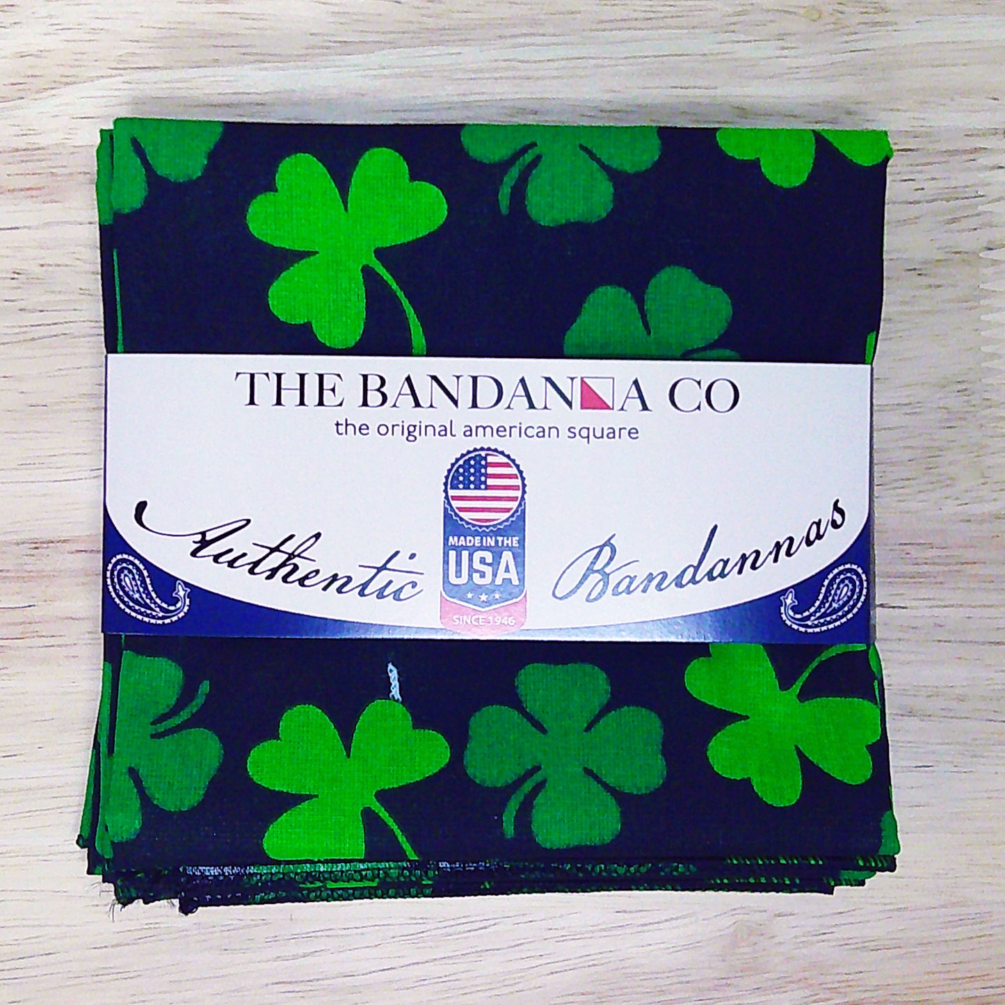 SHAMROCKS - 22" Bandanna - 4-Pack, 100% cotton, made in USA, perfect for St. Patty's Day with green shamrock design.