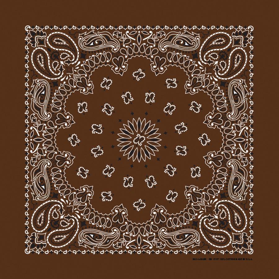 Birchwood Bandanna Assortment 4-Pack - Made In The USA, brown paisley design bandanna, 22x22 inch cotton.