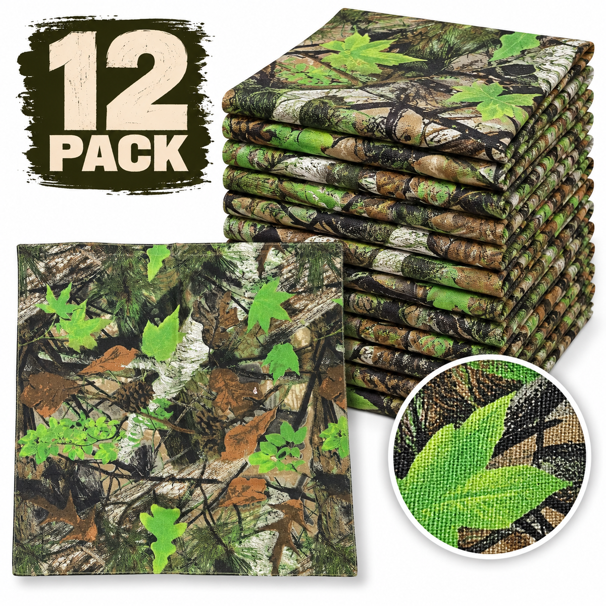 USA Made Cotton Bandanna – Buck County Camo – 22 x 22 – 12-Pack