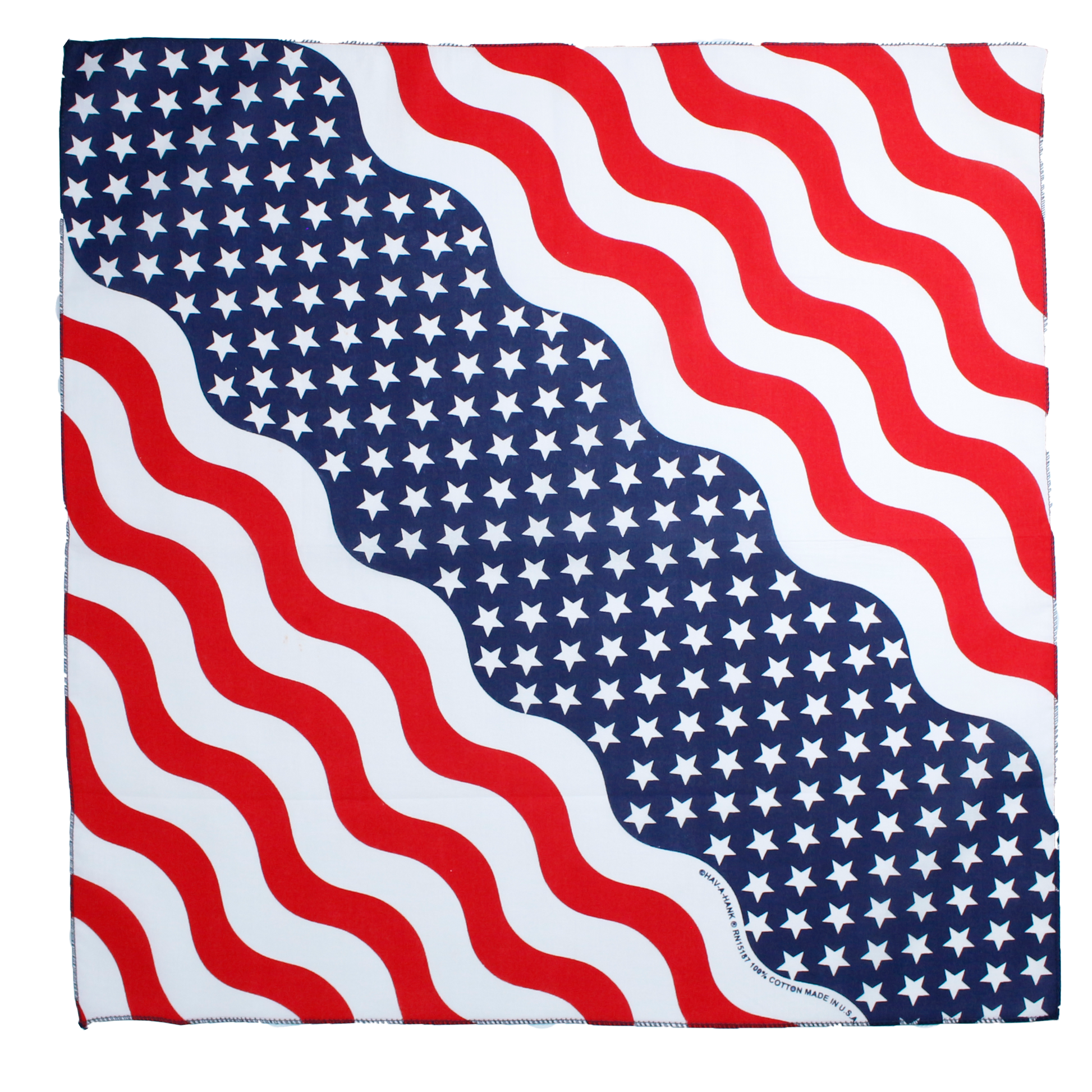 Independence Bandanna Assortment 4-Pack - Made In The USA featuring red, white, and blue wavy stripes and stars.