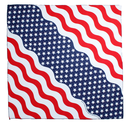 Independence Bandanna Assortment 4-Pack - Made In The USA featuring red, white, and blue wavy stripes and stars.