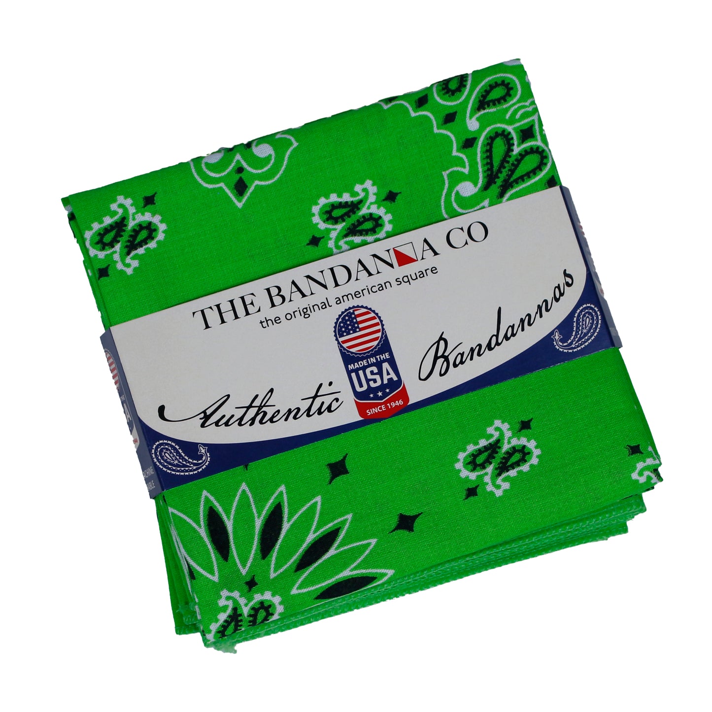 4-Pack Made In The USA - Neon Paisleys! Featuring neon green paisley bandanna from The Bandanna Co.