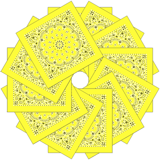 Neon 12-Pack Made In The USA - Neon Paisleys! featuring bright yellow paisley bandanas, perfect for Tik Tok.