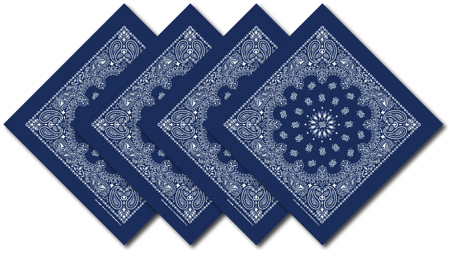 Navy Blue Bandanna 4 Pack – Cotton Paisley 22x22
