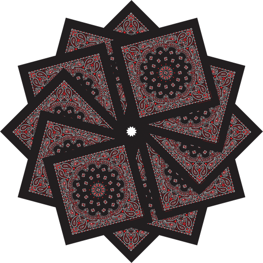 12-Pack USA Made Paisley Bandanna - RED/BLACK