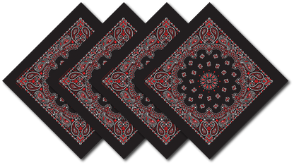 4-Pack USA Made Paisley Bandanna - BLACK/RED