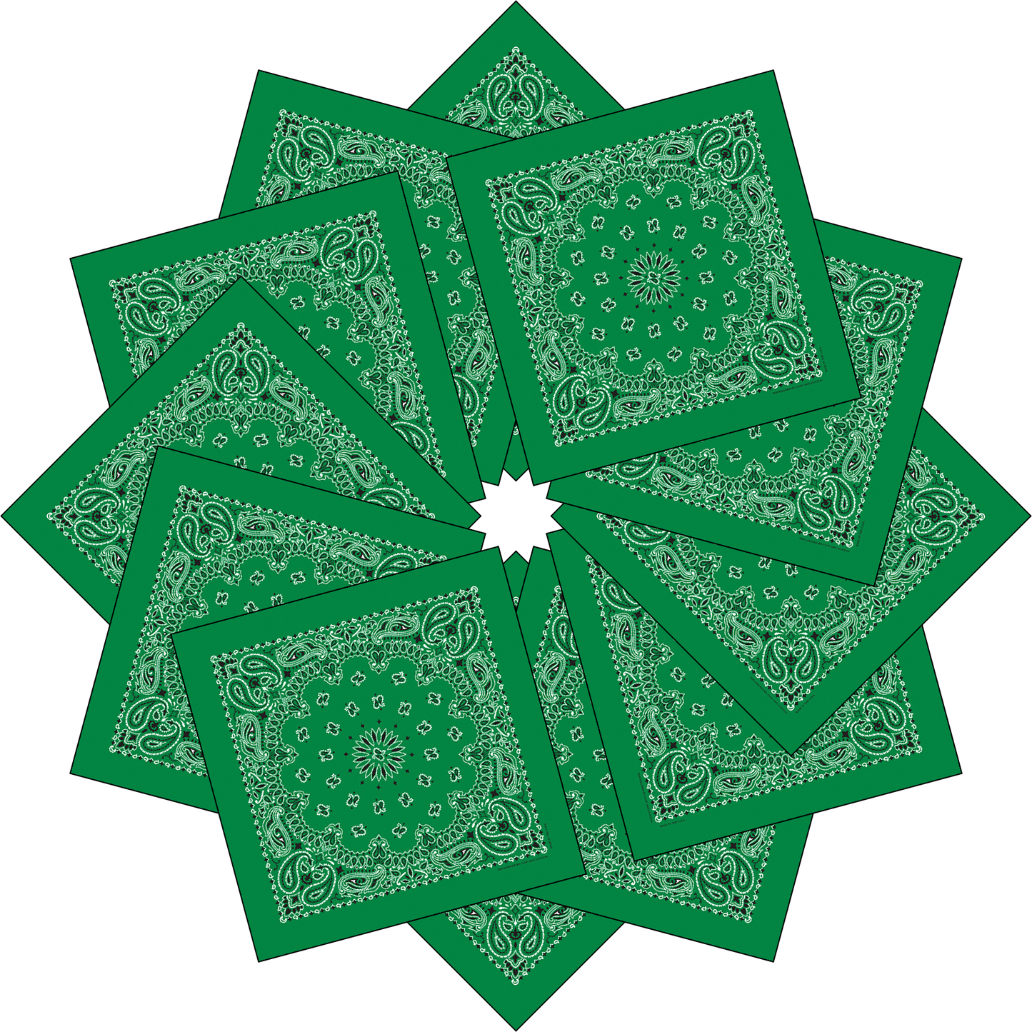12-Pack USA Made Paisley Bandanna - KELLY GREEN
