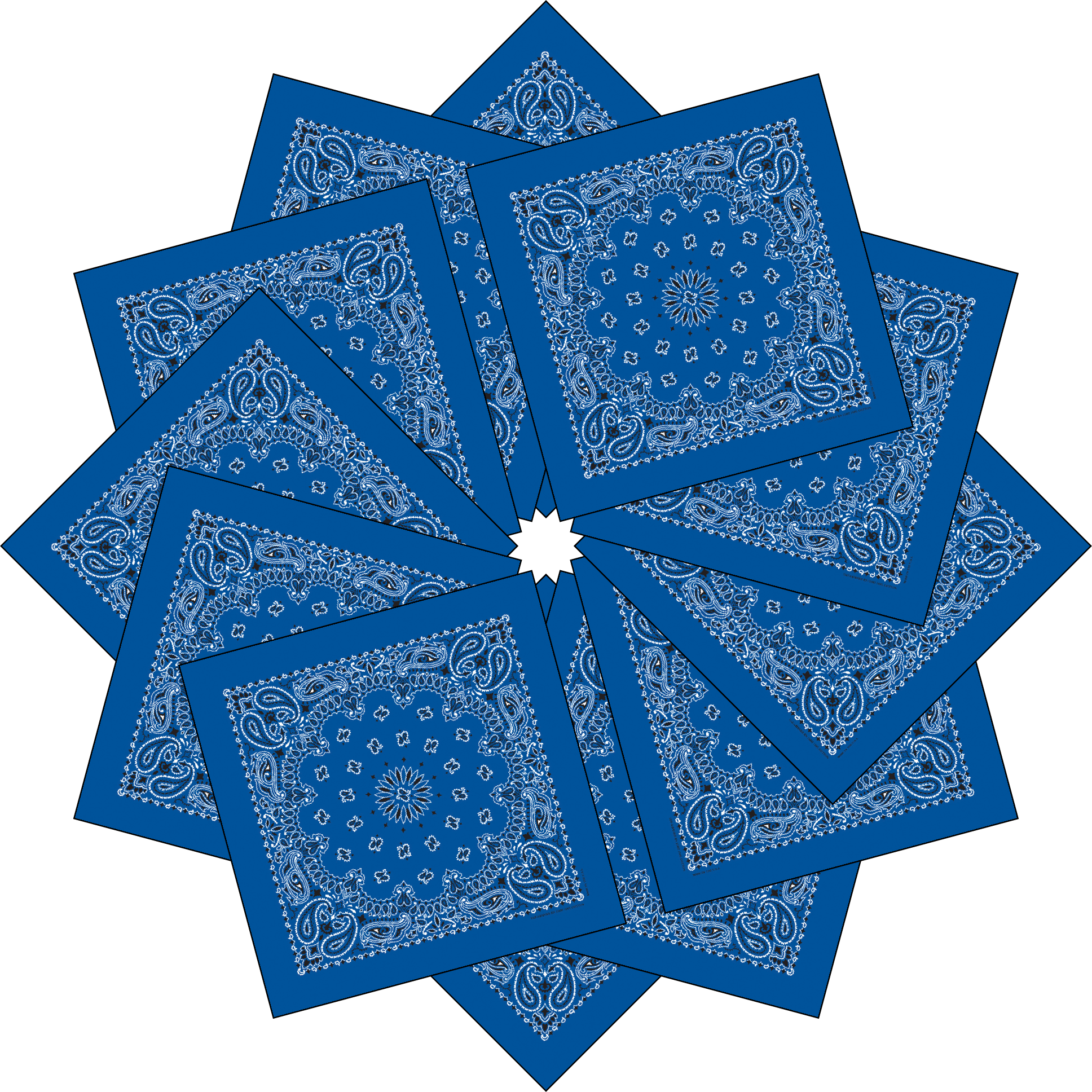 12-Pack USA Made Paisley Bandanna - ROYAL BLUE with traditional paisley design, 100% cotton, 22 x 22 inches, true two-sided print.