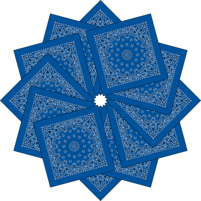 12-Pack USA Made Paisley Bandanna - ROYAL BLUE with traditional paisley design, 100% cotton, 22 x 22 inches, true two-sided print.