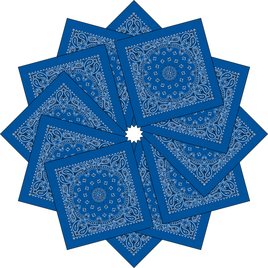 12-Pack USA Made Paisley Bandanna - ROYAL BLUE with traditional paisley design, 100% cotton, 22 x 22 inches, true two-sided print.