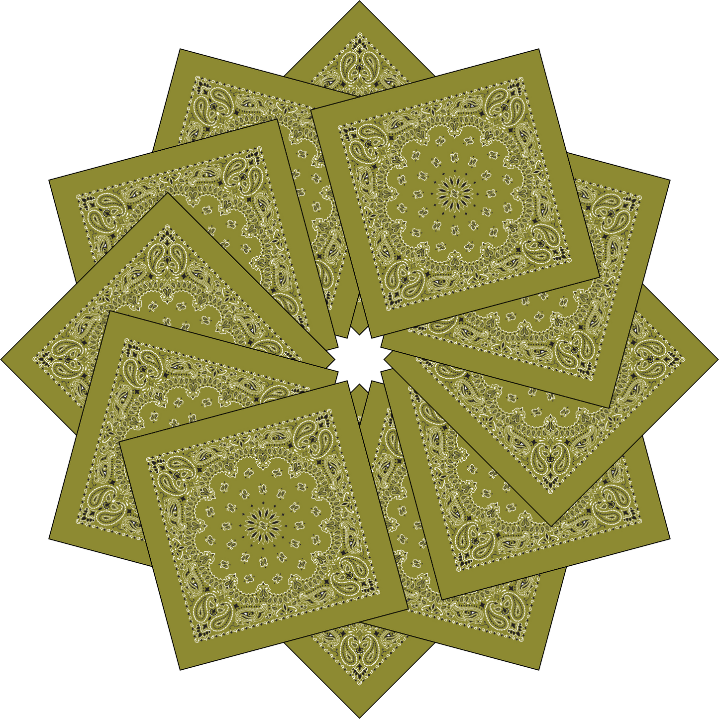 12-Pack USA Made Paisley Bandanna - OLIVE GREEN