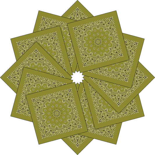 12-Pack USA Made Paisley Bandanna - OLIVE GREEN