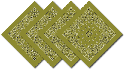 Olive Green Paisley Bandanna 4 Pack – Cotton 22x22