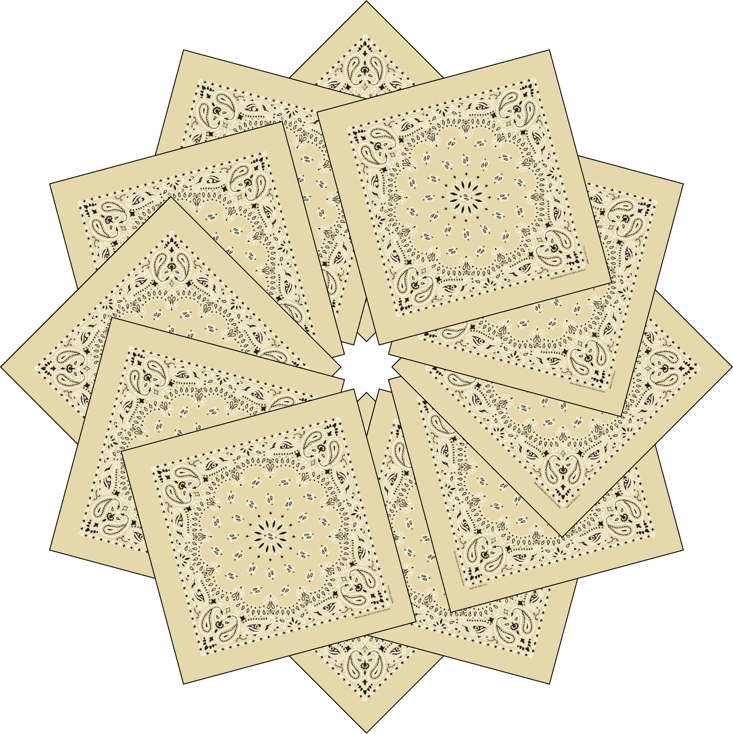12-Pack USA Made Paisley Bandanna - BEIGE