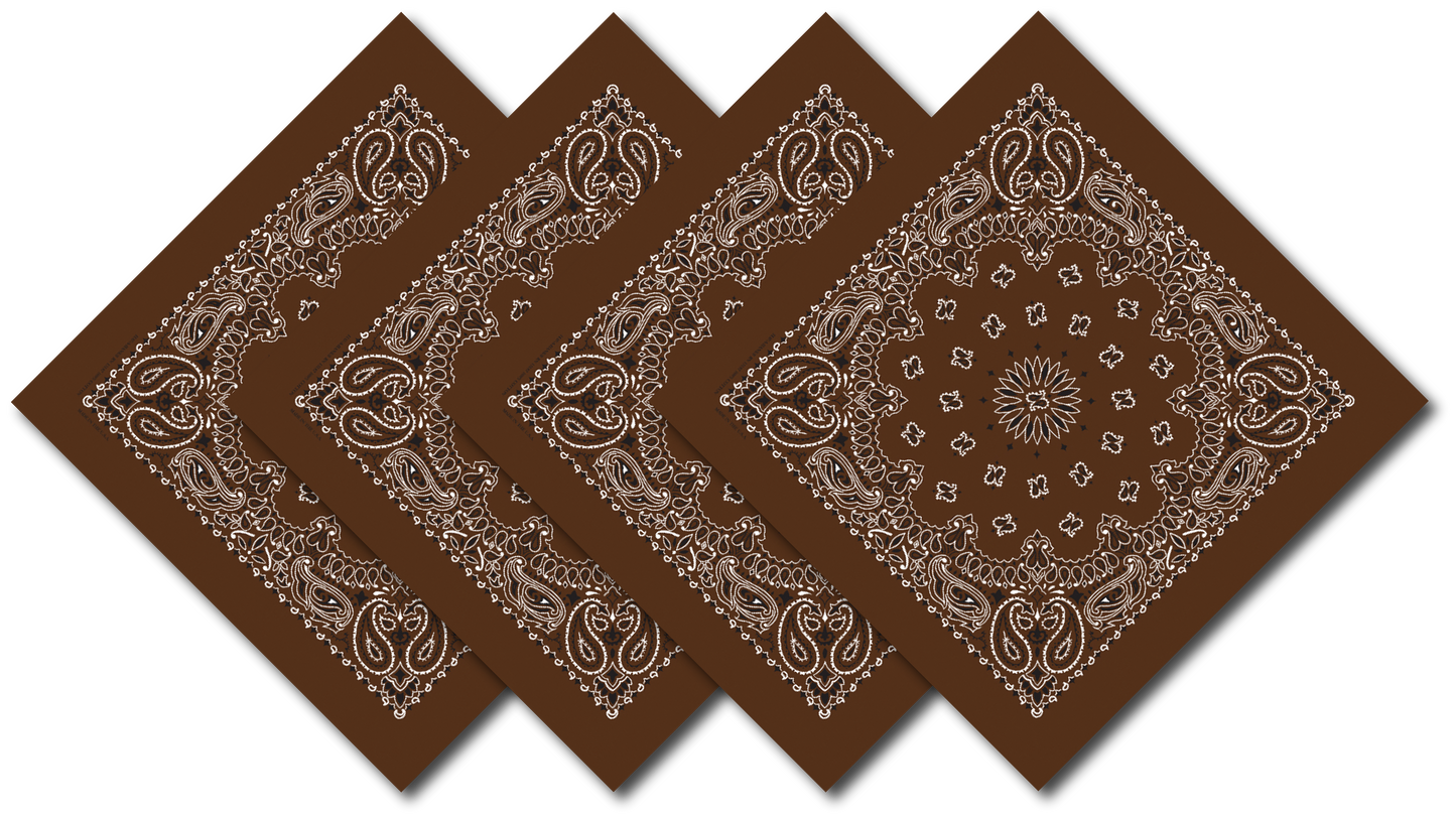 Cocoa Paisley Bandanna 4 Pack – 100% Cotton 22x22