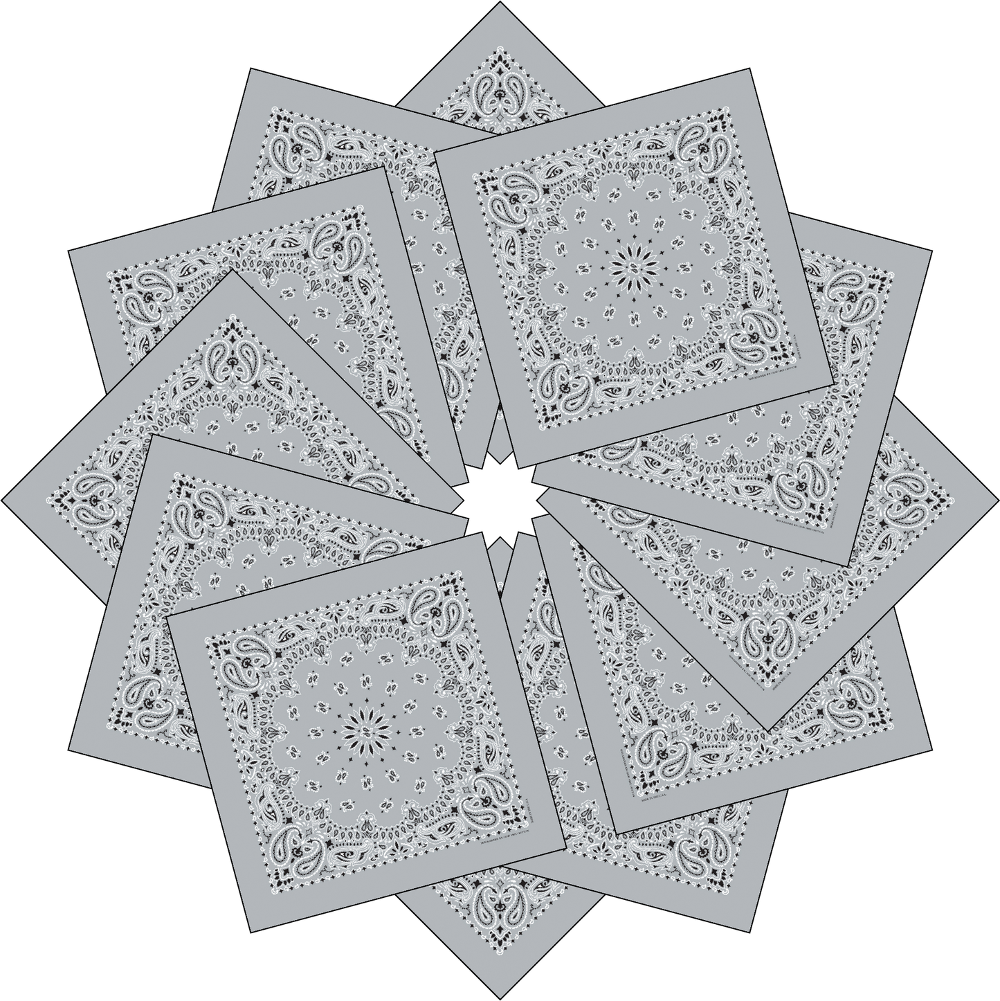12-Pack USA Made Paisley Bandanna - SILVER