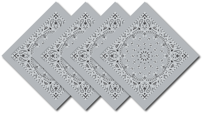 Silver Paisley Bandanna 4 Pack – Cotton 22x22