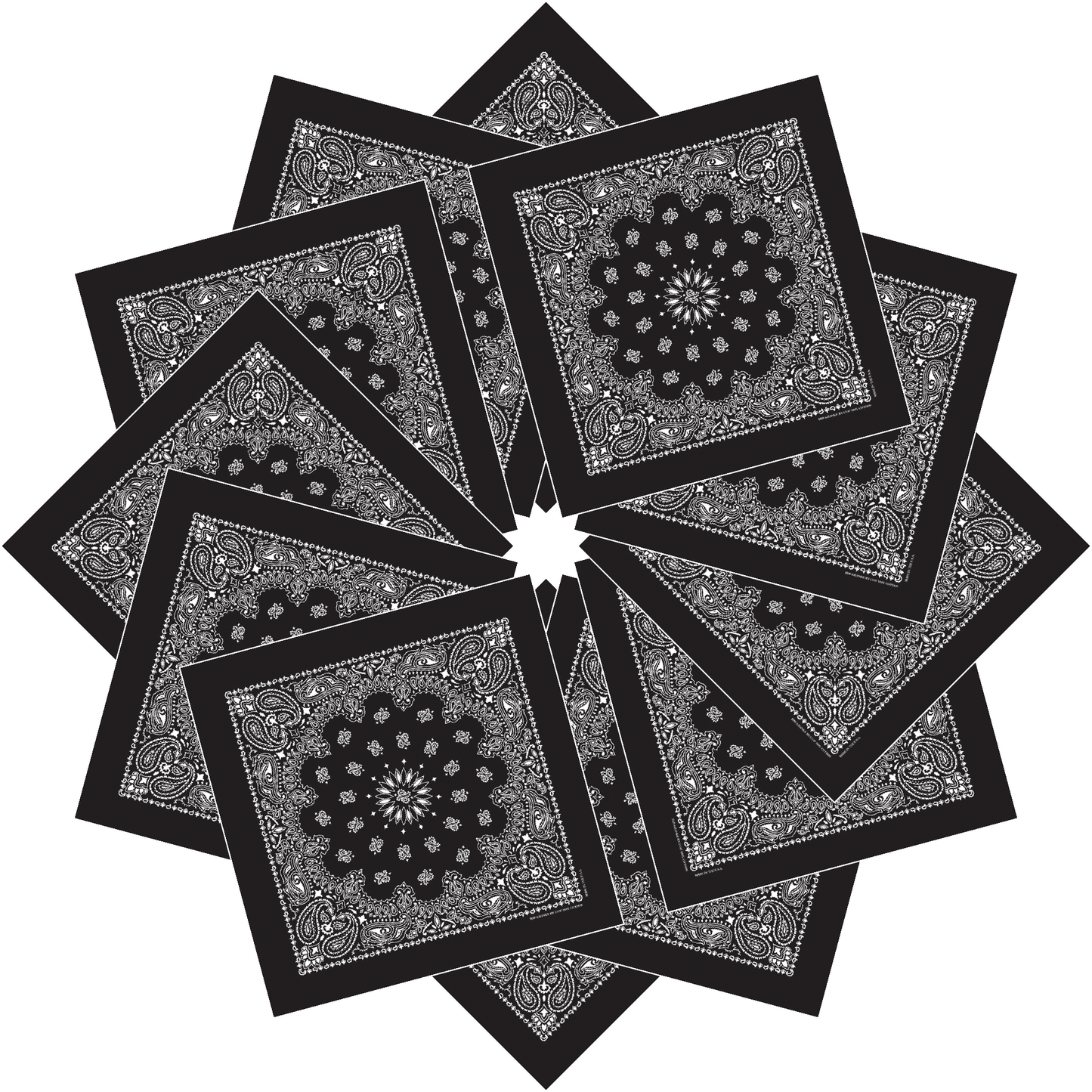 12-Pack USA Made Paisley Bandanna - BLACK