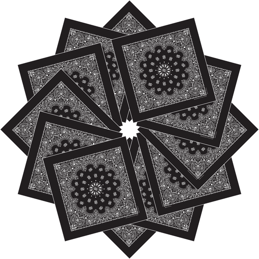 12-Pack USA Made Paisley Bandanna - BLACK
