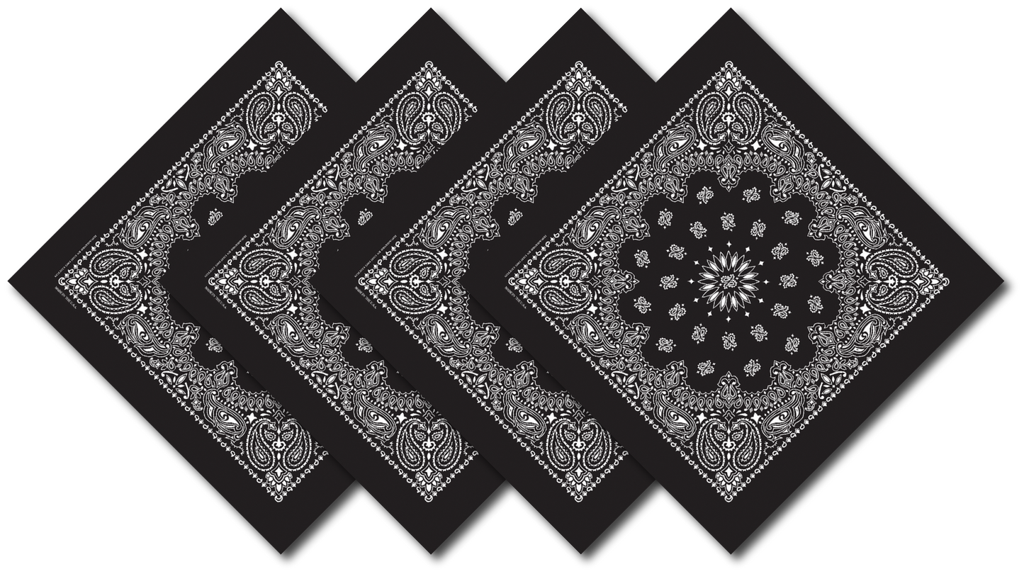 4-Pack USA Made Paisley Bandanna - BLACK