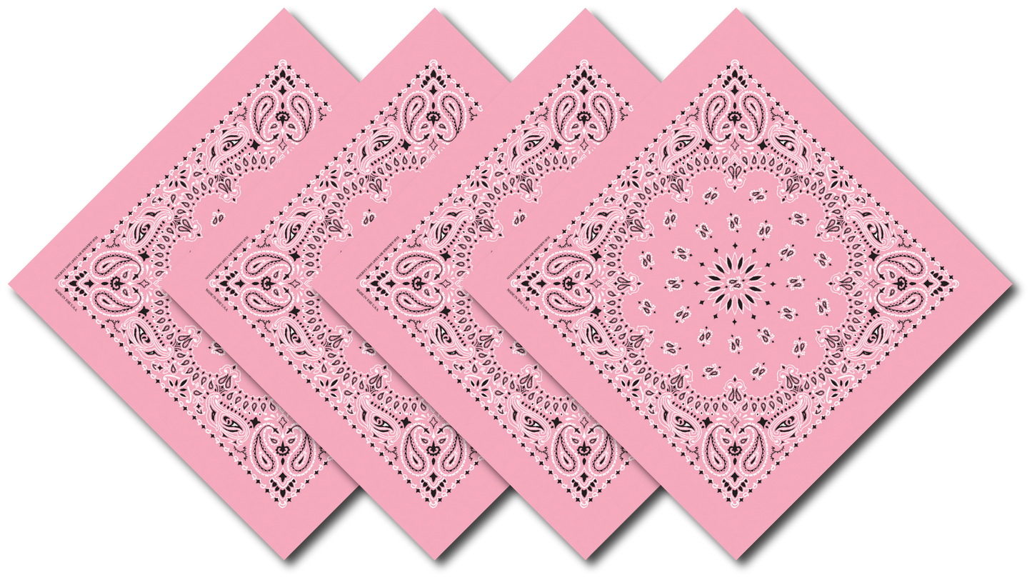 Light Pink Paisley Bandanna 4 Pack – Cotton 22x22
