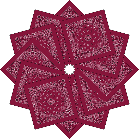 12-Pack USA Made Paisley Bandanna - BURGUNDY