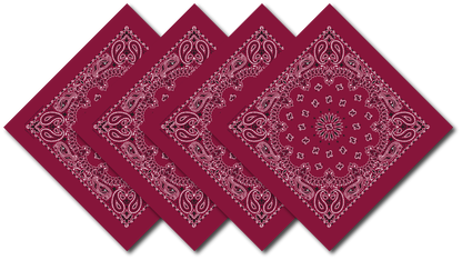 Burgundy Paisley Bandanna 4 Pack – 100% Cotton, 22x22