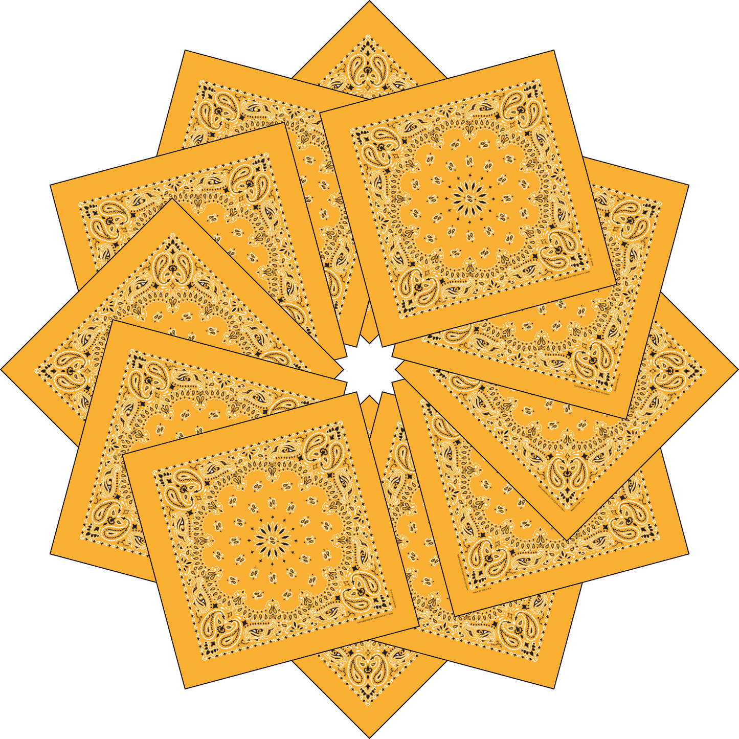 12-Pack USA Made Paisley Bandanna - GOLD