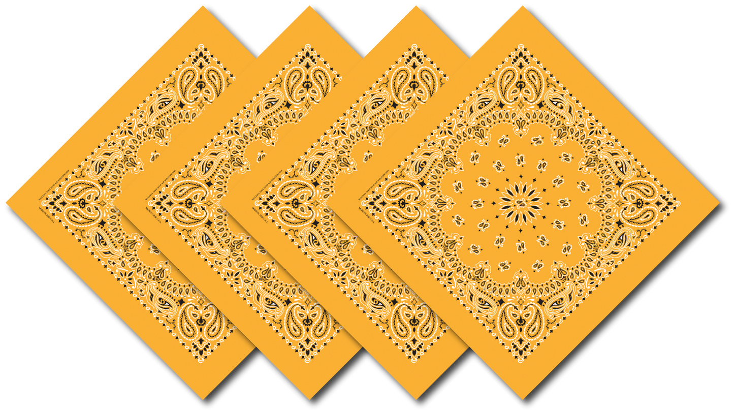 Gold Paisley Bandanna 4 Pack – Cotton 22x22