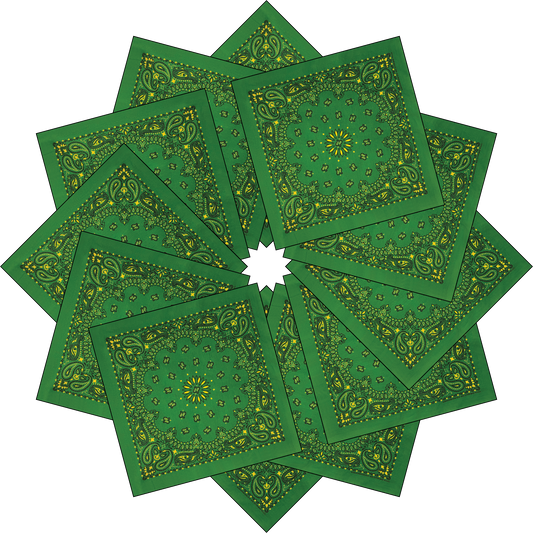 12-Pack USA Made Paisley Bandanna - KELLY GREEN-YELLOW