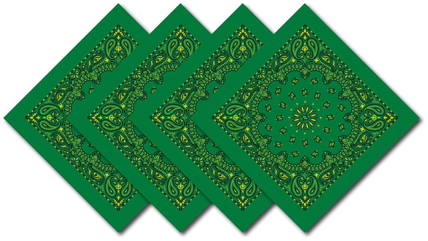 4-Pack USA Made Paisley Bandanna - KELLY & YELLOW