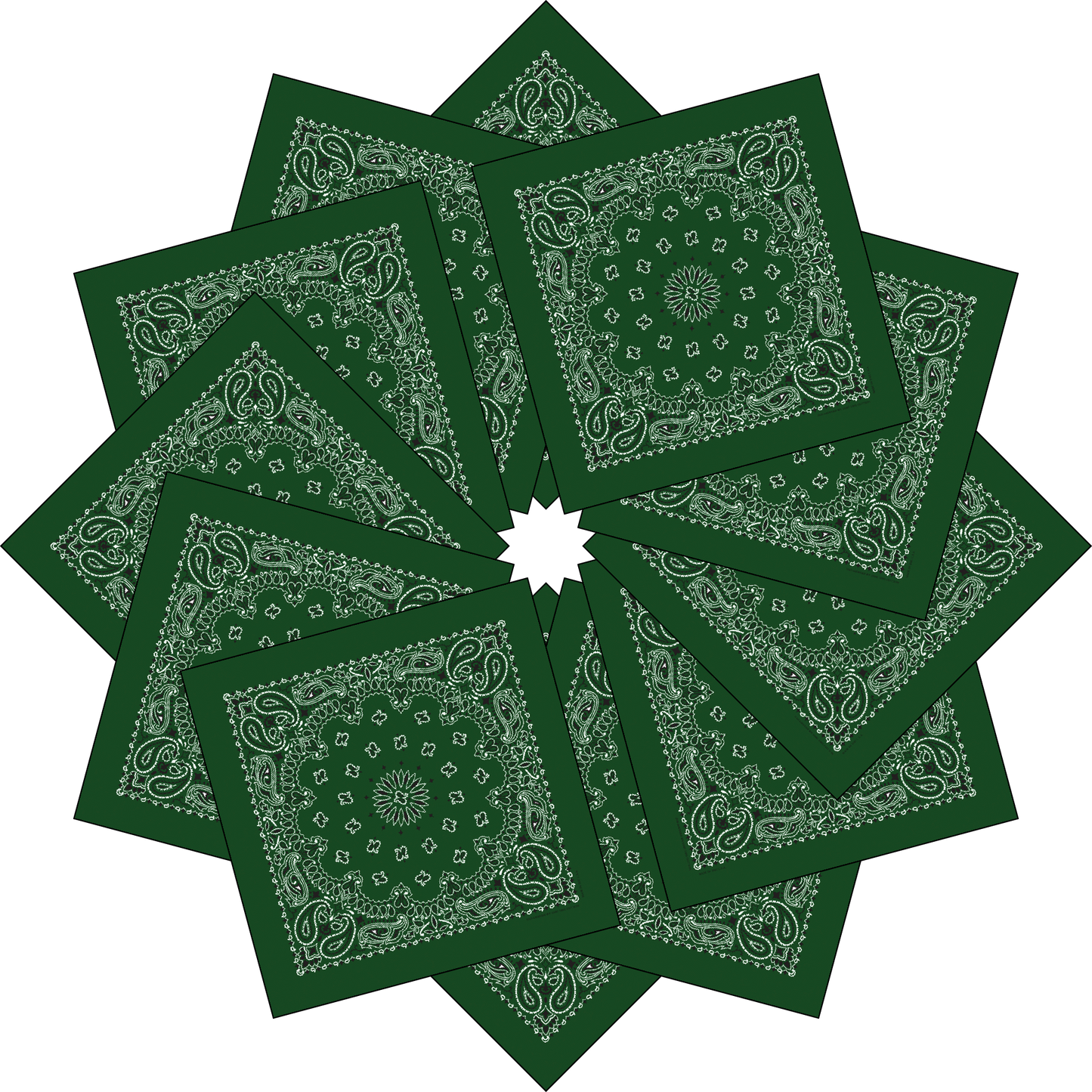 12-Pack USA Made Paisley Bandanna - HUNTER GREEN