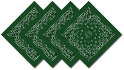 Hunter Green Bandanna 4 Pack – Cotton Paisley 22x22