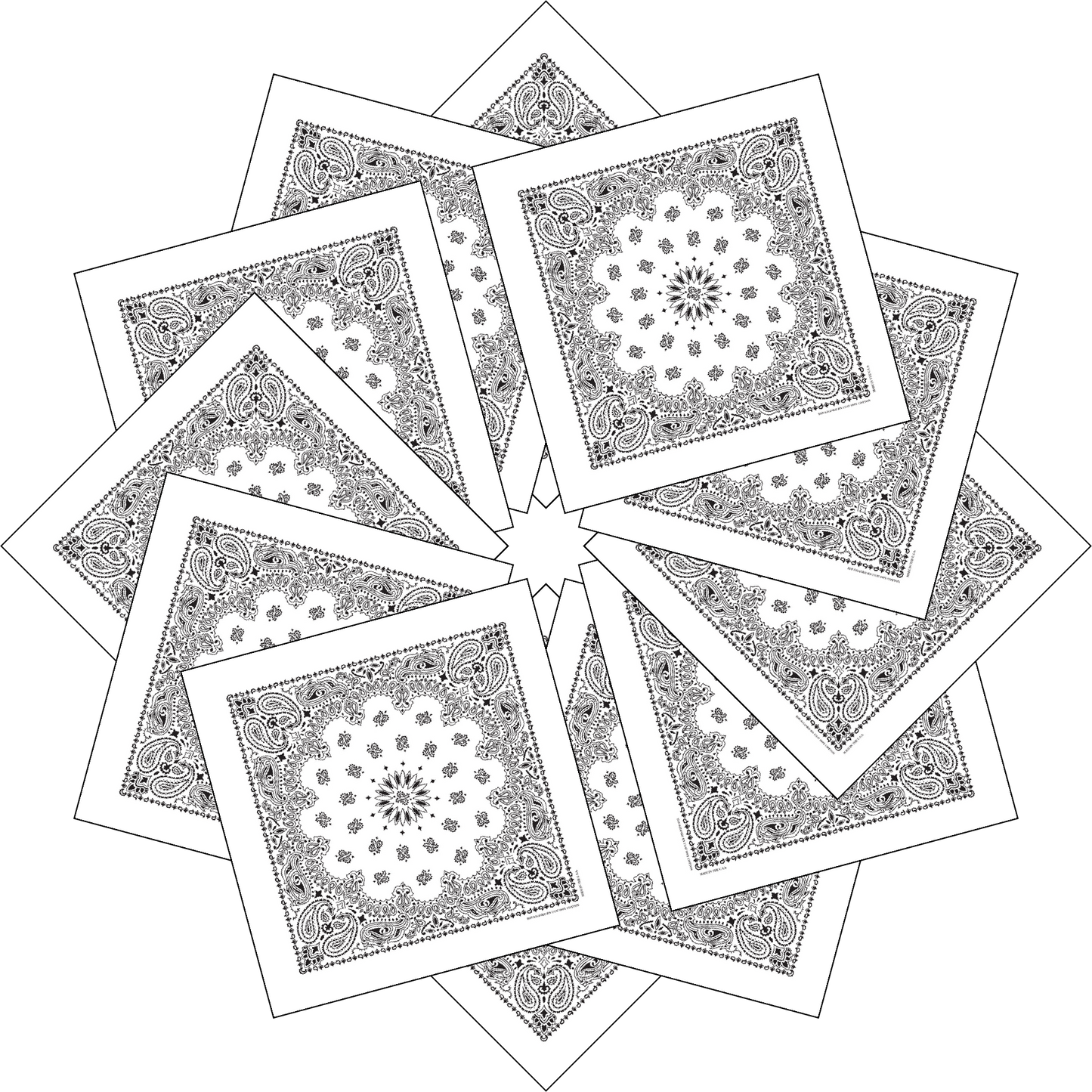 12-Pack USA Made Paisley Bandanna - WHITE