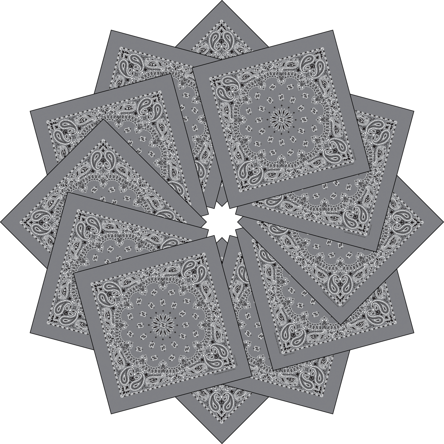 12-Pack USA Made Paisley Bandanna - CHARCOAL