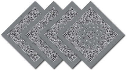 Charcoal Paisley Bandanna 4 Pack – Cotton 22x22