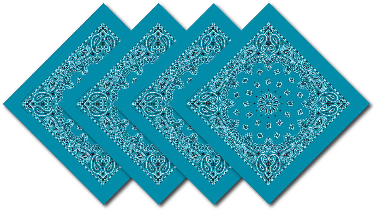 Turquoise Paisley Bandanna 4 Pack – Cotton 22x22