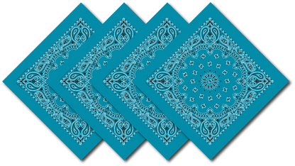 Turquoise Paisley Bandanna 4 Pack – Cotton 22x22