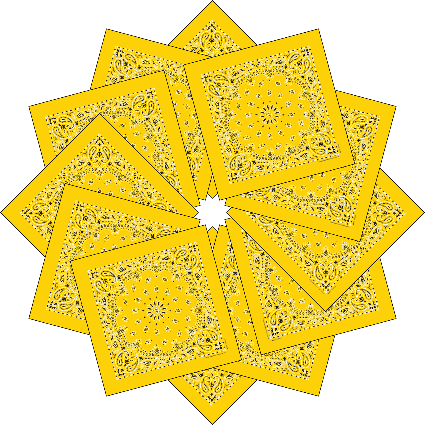 12-Pack USA Made Paisley Bandanna - LEMON YELLOW