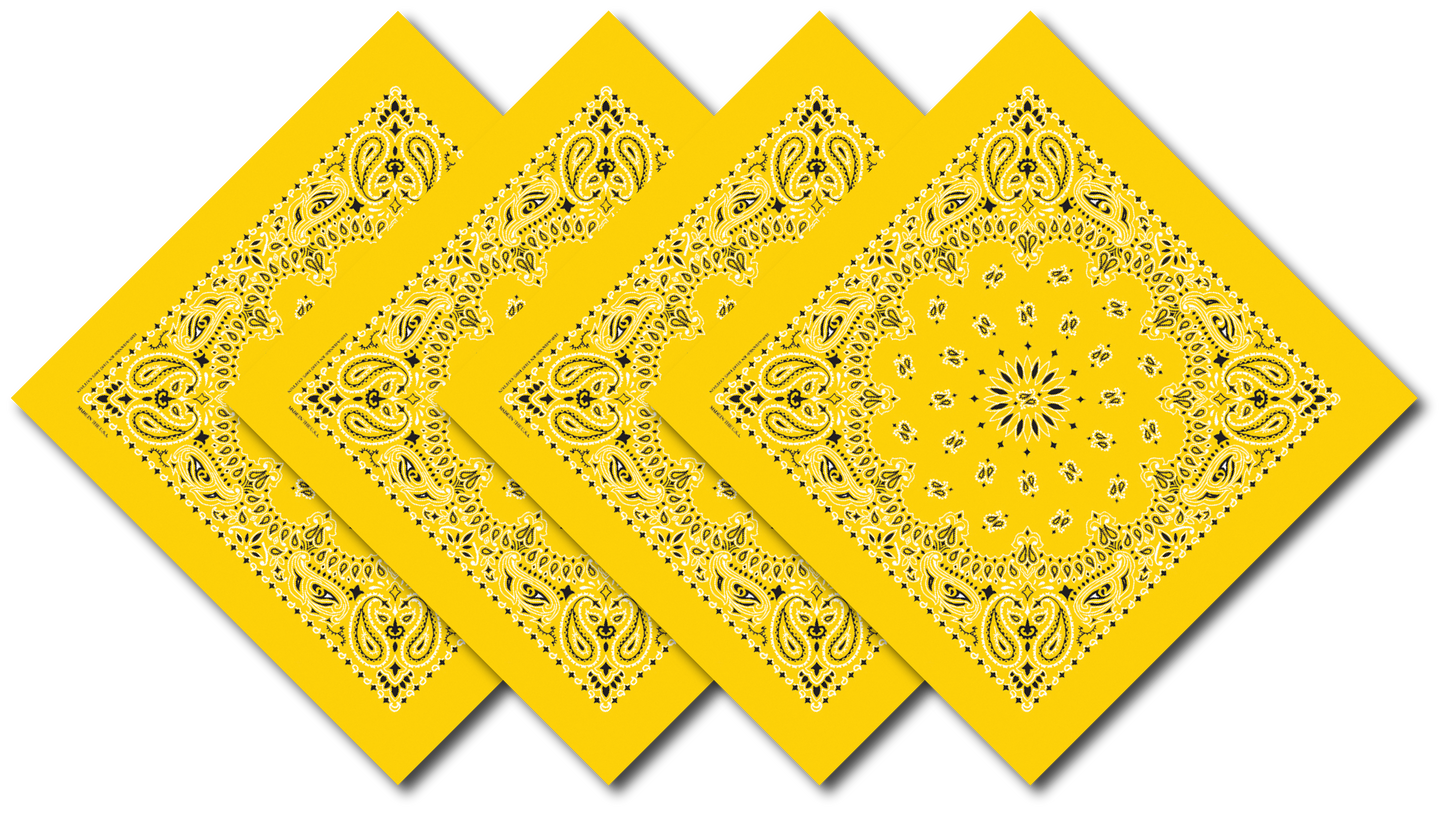 Lemon Yellow Bandanna 4 Pack – Cotton Paisley 22x22