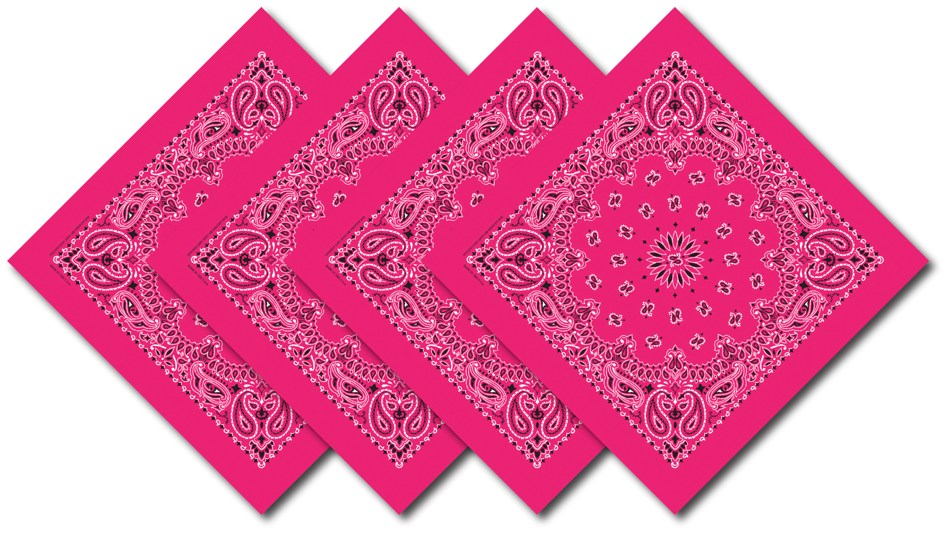 4-Pack USA Made Paisley Bandanna - HOT PINK featuring vibrant paisley design in 100% cotton, made in the USA.
